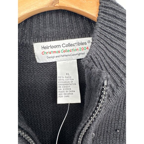 Heirloom Collectibles Christmas Black Cardigan Sweater size XL Sequin Cardinals - Picture 3 of 4